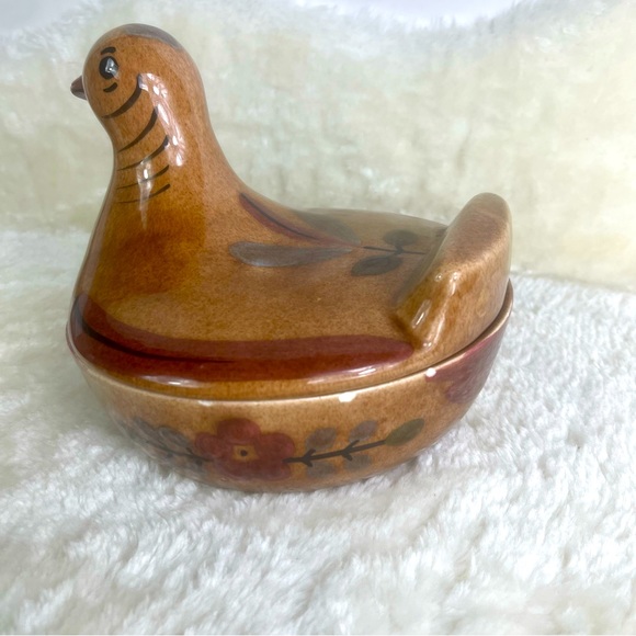 Vintage California Cleminsons Pottery Distlefink Bird Dish with Lid Folk Art - Picture 6 of 9